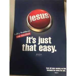 Life's Problems One Solution Jesus "Easy button" poster